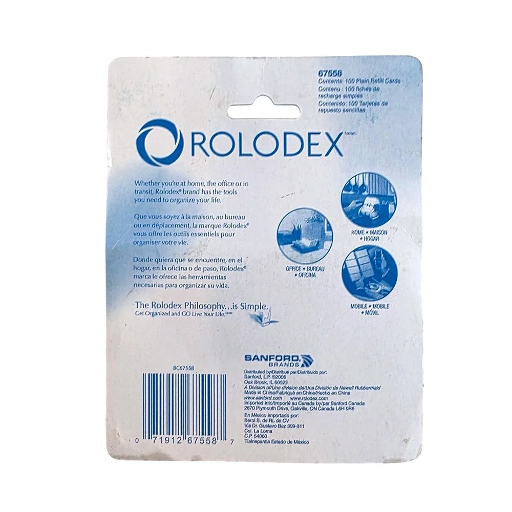 Rolodex 67558 Plain White Refill Cards 100 Count 2.25 x 4 Inch New Sealed vtg
